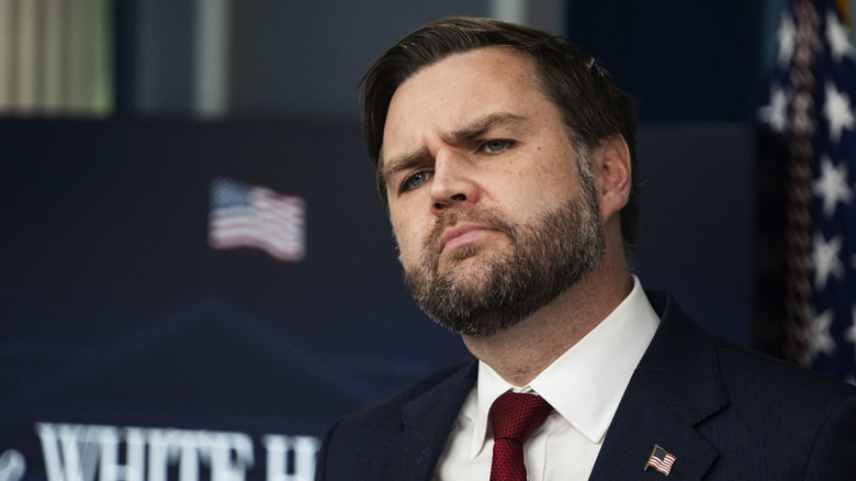 JD Vance looked concerned with furrowed brow