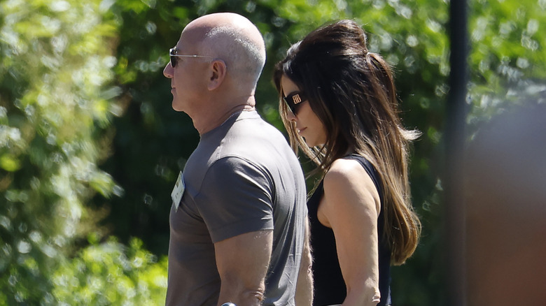 Jeff Bezos, founder of Amazon, and his wife Lauren Sánchez, walk to lunch at the Allen & Company Sun Valley Conference on July 10, 2025 in Sun Valley, Idaho (2025)