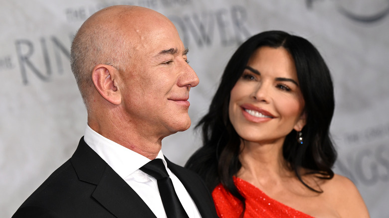 Lauren Sánchez smiling up at Jeff Bezos