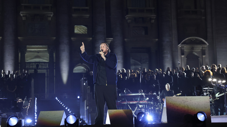 Jelly Roll performing outside Saint Peter's Basilica in Rome