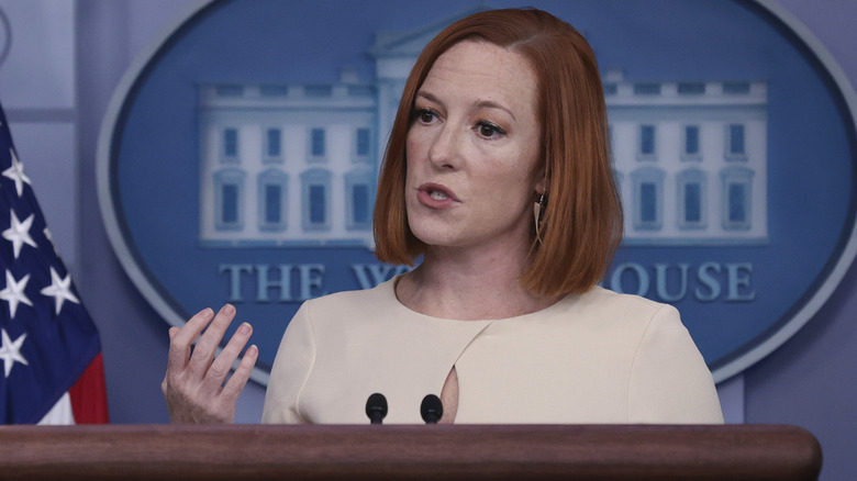 Press Secretary Jen Psaki speaking in the White House