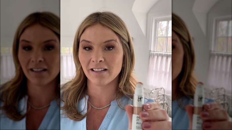 Jenna Bush Hager holding a makeup product