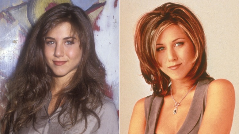 Jennifer Aniston smiles while posing for photo in Los Angeles (1990); Jennifer Aniston smiles in promotional photo for 'Friends' (1995)