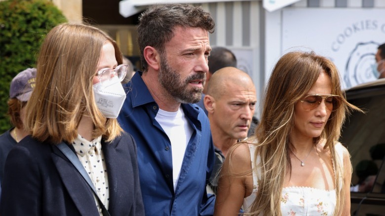 Violet Affleck, Ben Affleck, and Jennifer Lopez leave their hotel in Paris, France (2022)