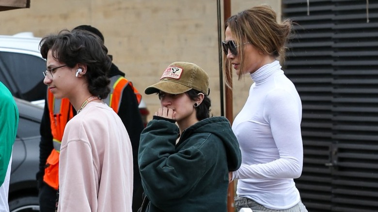 Jennifer Lopez and her two kids walking in LA