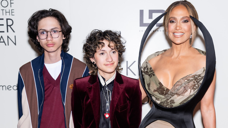 J.Lo and her kids, Max and Emme Muñiz, at the "Kiss of the Spider Woman" premiere