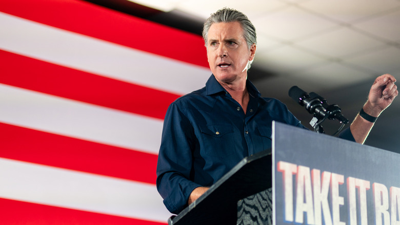 Gavin Newsom delivering a speech