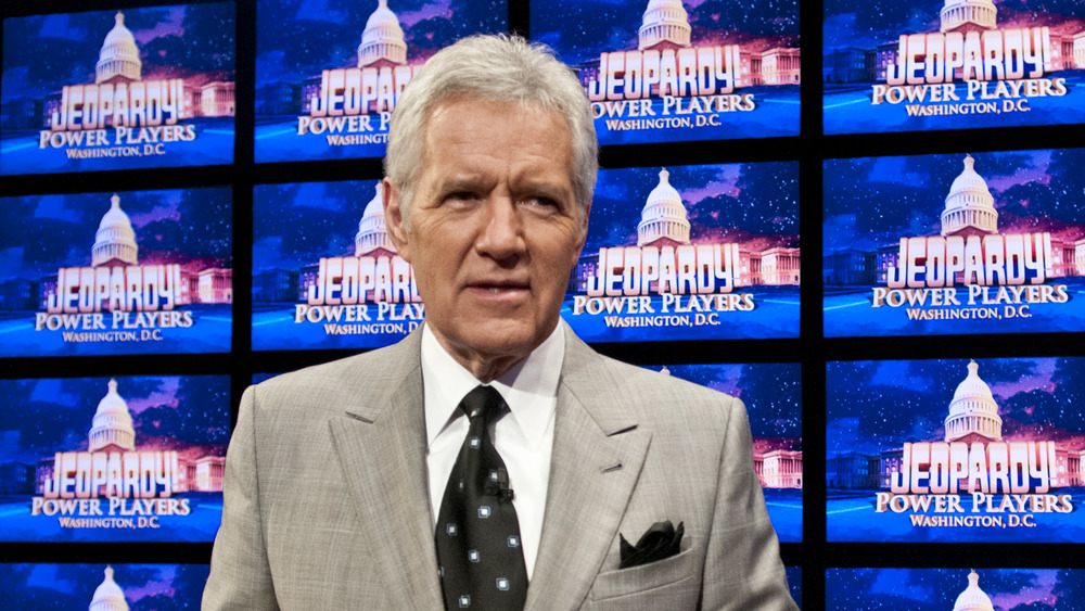 Alex Trebek on the set of Jeopardy!