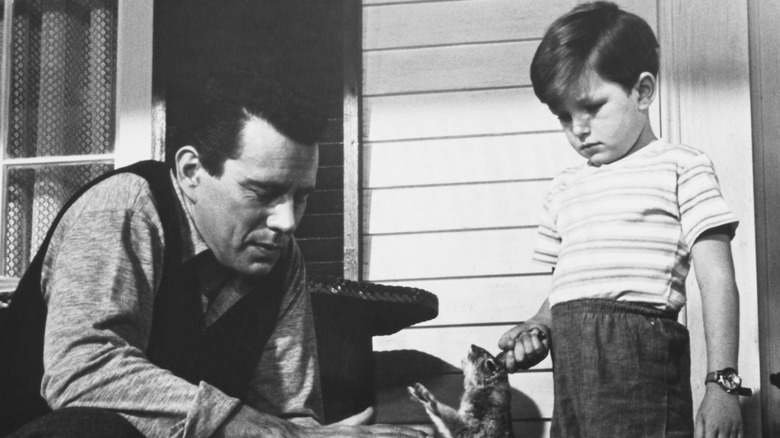 John Forsythe, Jerry Mathers, and Shirly MacLaine filming "The Trouble with Harry" in 1955.
