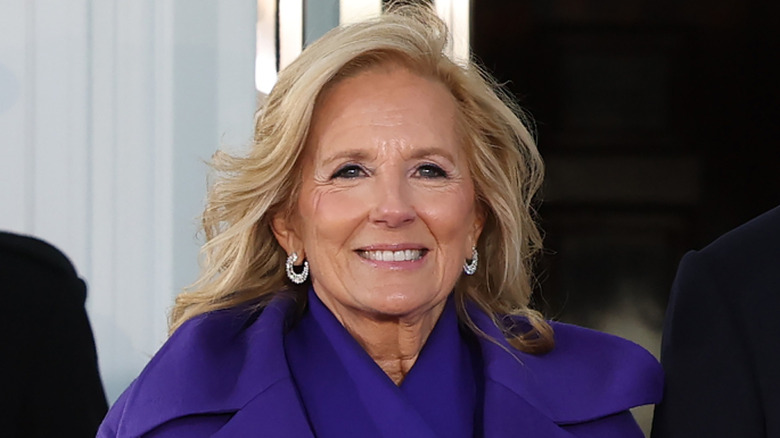 First lady Jill Biden smiles as she welcomes President-elect Donald Trump and Melania Trump to the White House ahead of inauguration ceremonies in Washington, DC (2025)