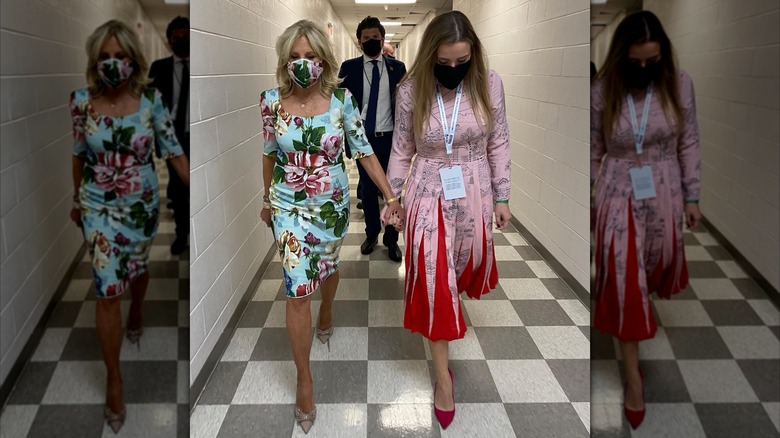 Jill Biden and granddaughter walking to the 2020 presidential debate
