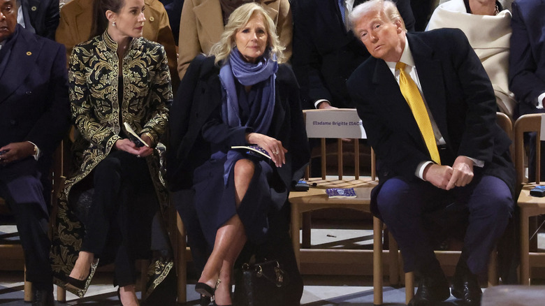 Jill Biden sits by Donald Trump at the December 2024 reopening of the Notre Dame Cathedral