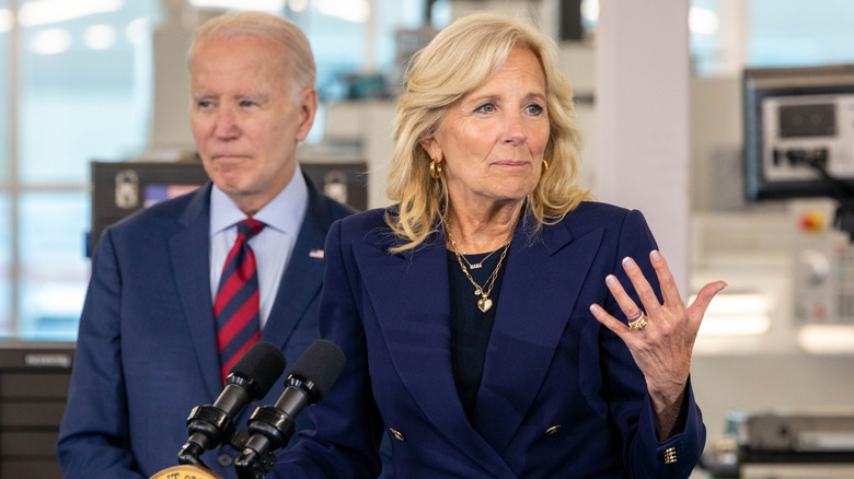 Jill Biden speaking alongside Joe Biden