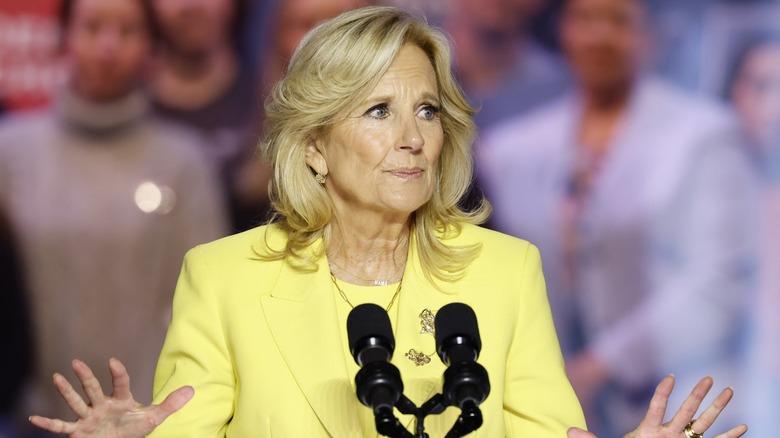 Jill Biden gesturing during a speech