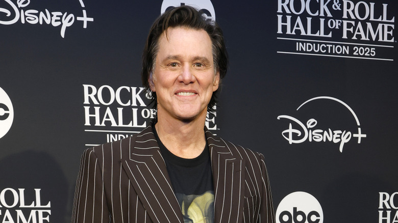 Jim Carrey striped coat 2025 Rock & Roll Hall of Fame induction