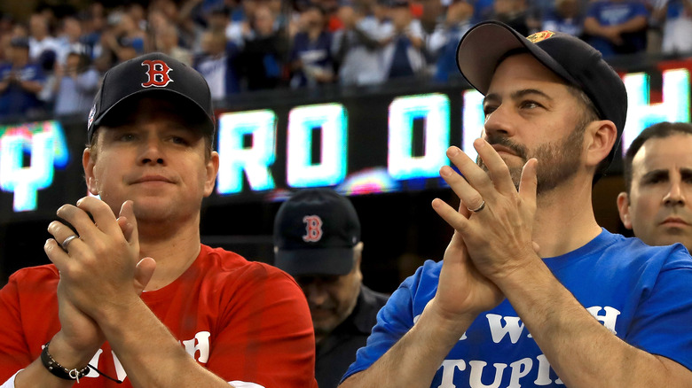 Matt Damon and Jimmy Kimmel at a Red Sox game