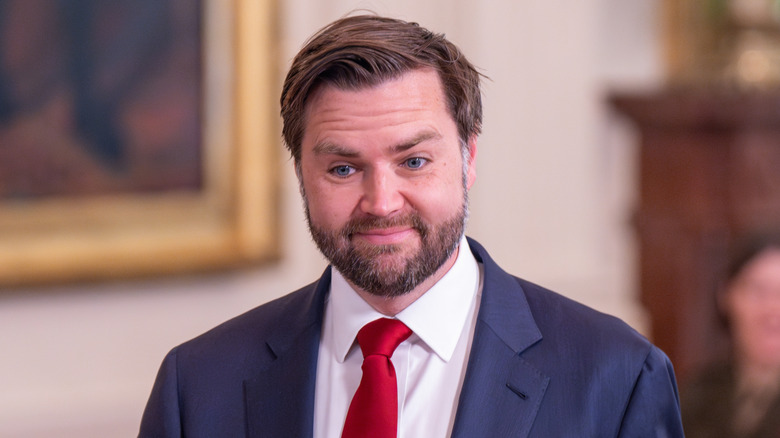 JD Vance with raised eyebrows at White House event