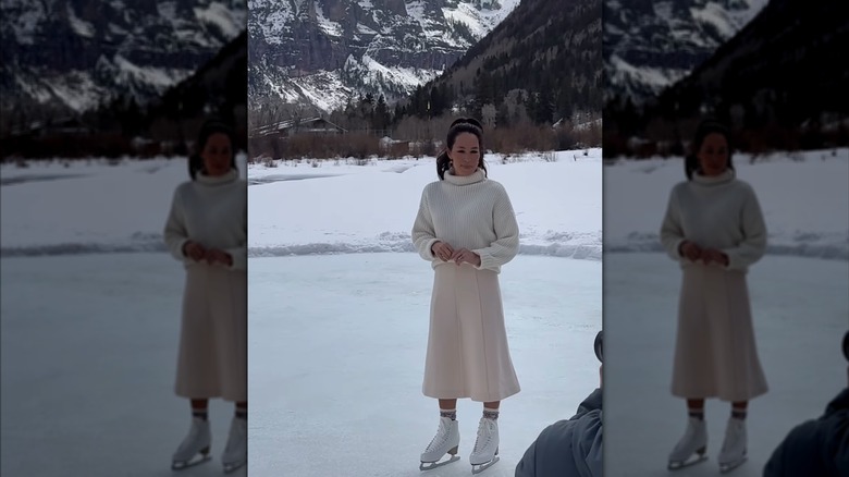 Joanna Gaines on ice skates outside