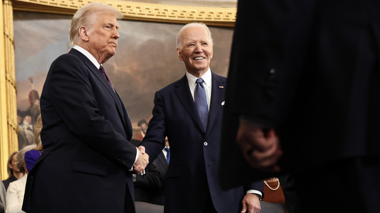 Donald Trump and Joe Biden shaking hands