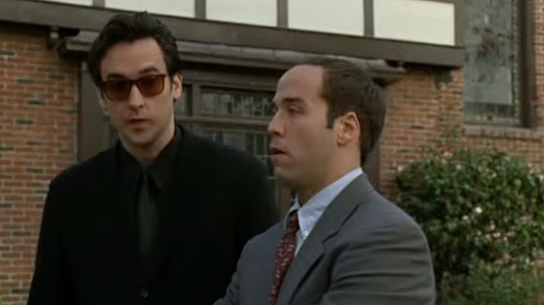 John Cusack and Jeremy Piven acting in a scene from Grosse Pointe Blank.