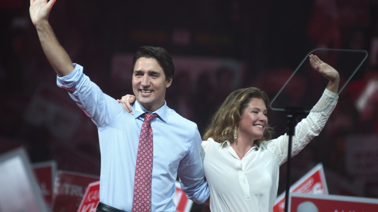 Justin and Sophie Trudeau at a political rally