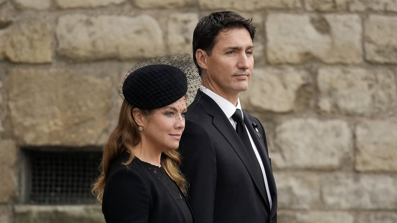 Justin Trudeau and Sophie Grégoire stand next to each other