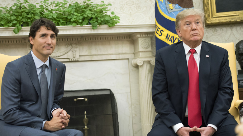 Justin Trudeau and Donald Trump sitting in the White House in 2017.