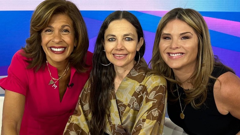 Hoda Kotb, Justine Bateman and Jenna Bush Hager smiling on set of Today in 2023