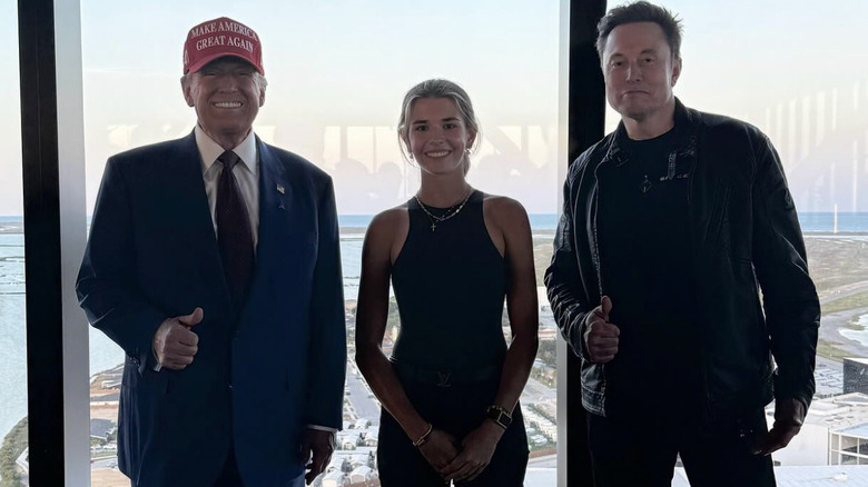 Kai Trump posing at a rocket launch with Donald Trump and Elon Musk