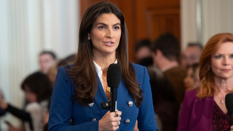Kaitlan Collins speaks ahead of Prime Minister Benjamin Netanyahu and President Donald Trump news conference in the East Room of the White House in February 2025