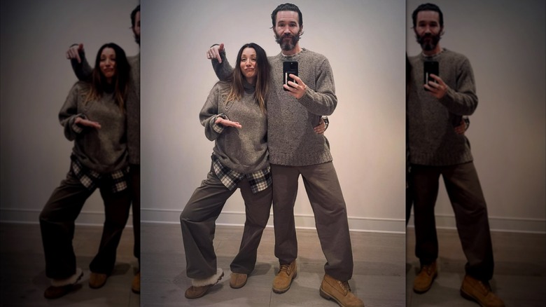 Kaley Cuoco and Tom Pelphrey show off their matching outfits.
