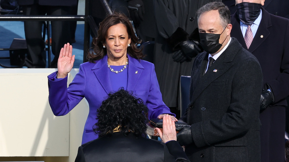 Kamala Harris with Doug Emhoff being sworn into office