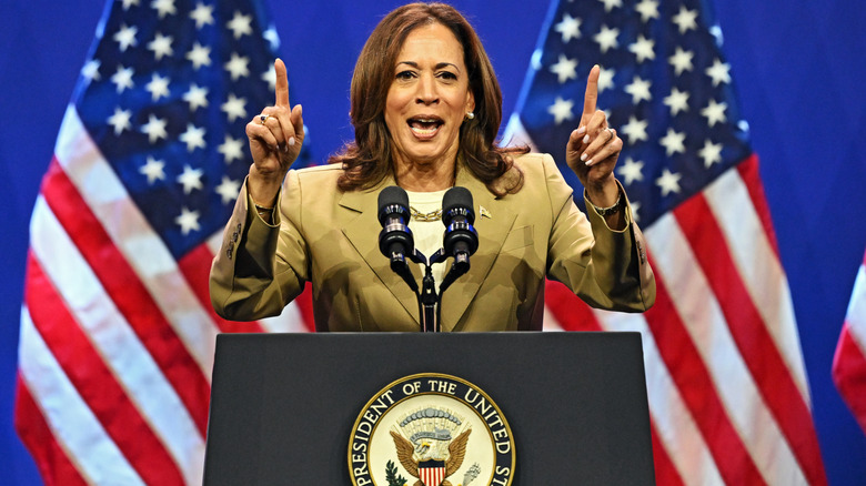 Kamala Harris delivering a speech
