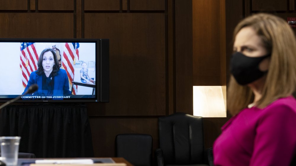 Kamala Harris via video conference at the Senate confirmation hearings