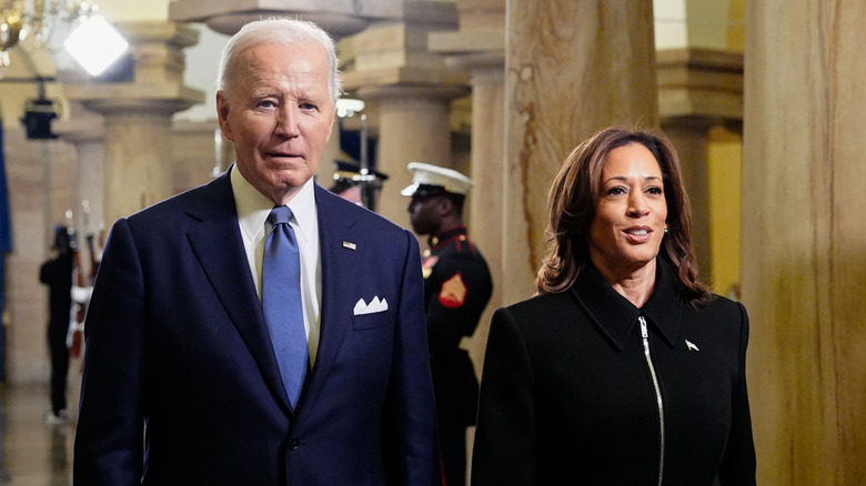 Joe Biden and Kamala Harris walking