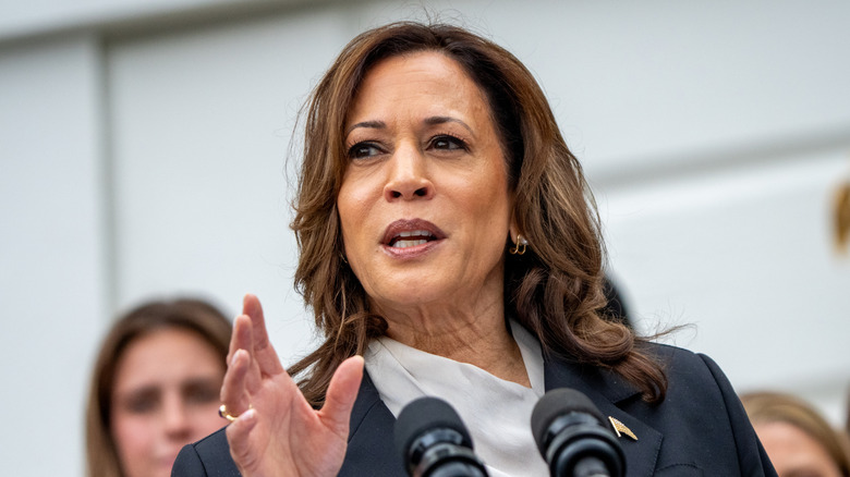 Kamala Harris speaking at an event