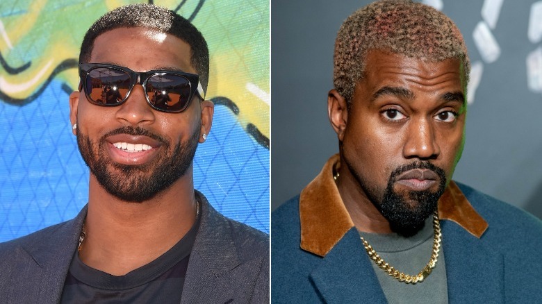 Tristan Thompson and Kanye West in a composite image