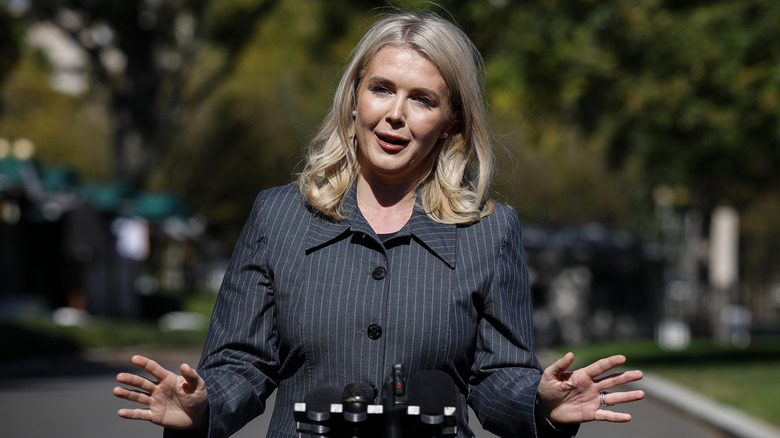 Karoline Leavitt speaking to reporters outside the White House