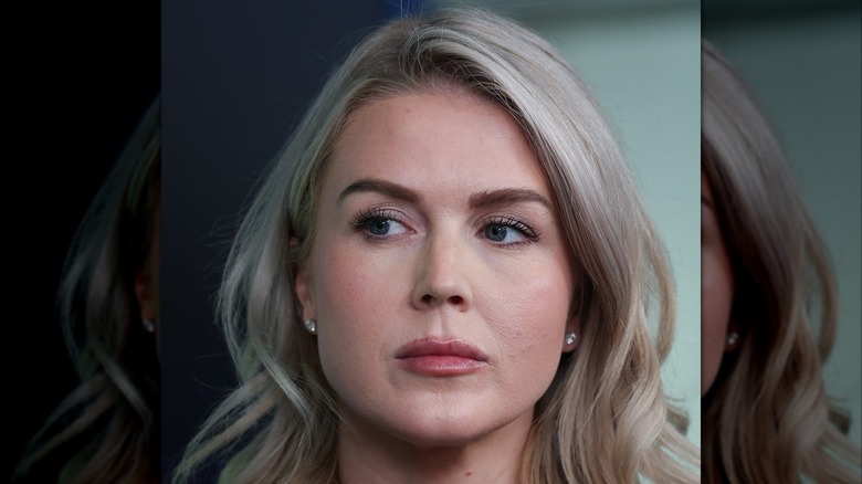 Close up of Karoline Leavitt with a plain expression.