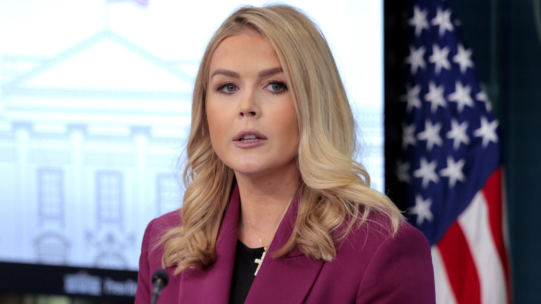 Karoline Leavitt makes a speech at the White House