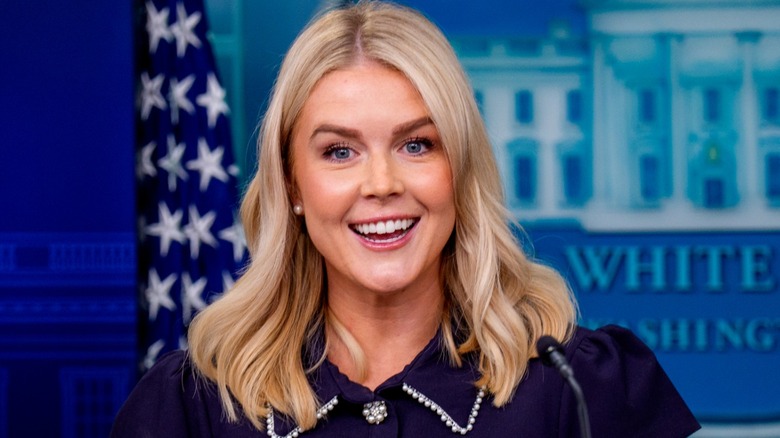 Karoline Leavitt speaks during a daily press briefing in the White House (2025)