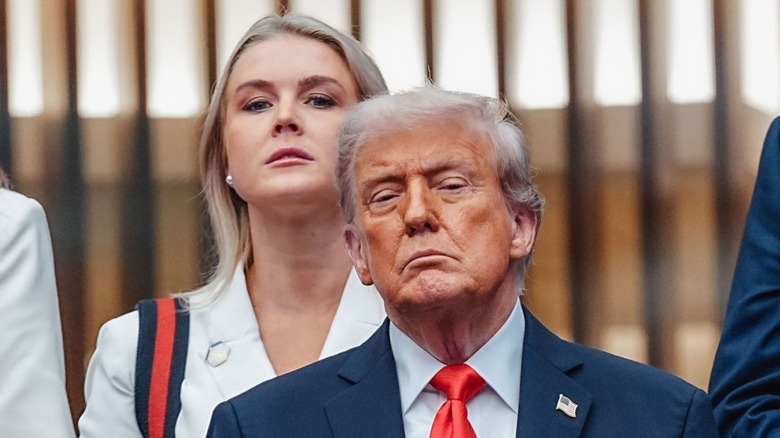 Karoline Leavitt and Donald Trump attend the Men's Singles Final of the 2025 US Open in New York City, NY