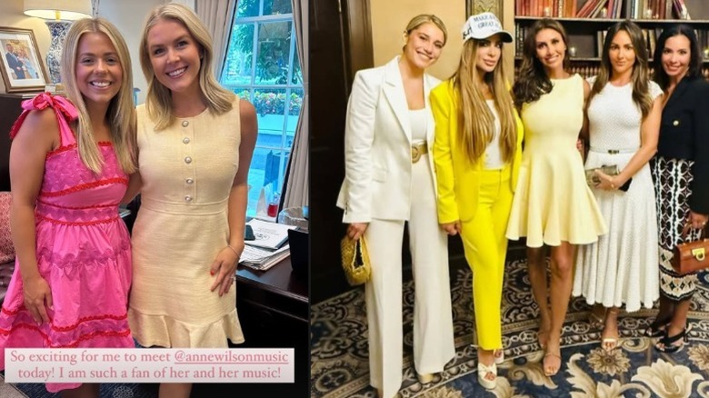 Split image of Karoline Leavitt in a yellow dress and Alina Habba in a yellow dress