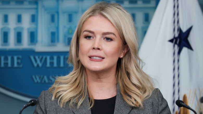 Karoline Leavitt speaks during the daily press briefing at the White House in Washington, DC (2025)