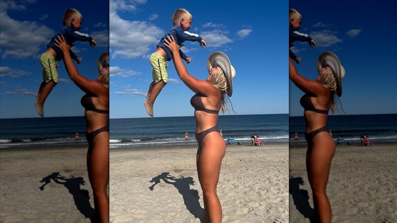 Karoline Leavitt in bikini at beach holding nephew Jackson