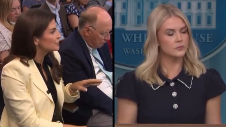 spilt screen of Kaitlan Collins talking to Karoline Leavitt
