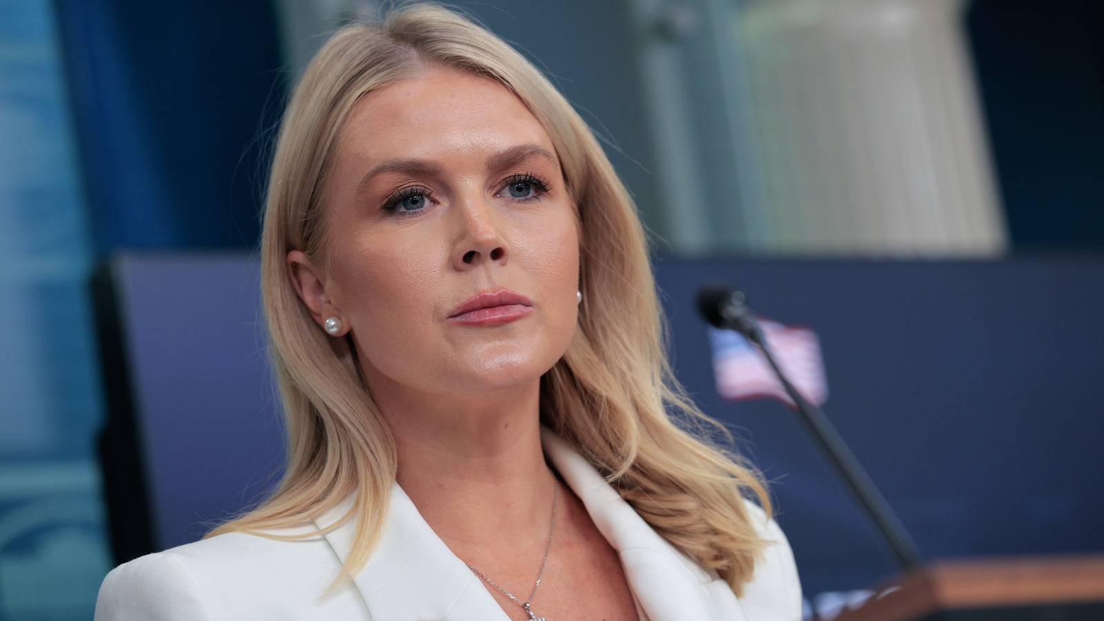 Karoline Leavitt's Blinding White Blazer Slights Her Blotchy Bronzer Job
