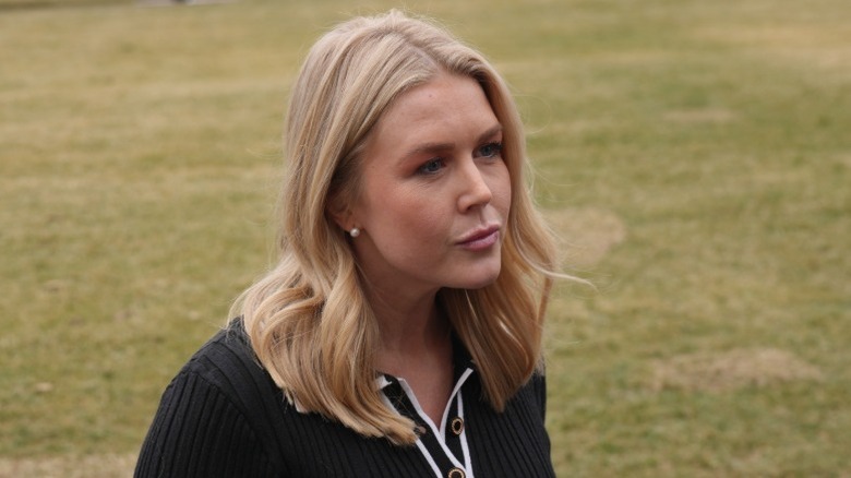 Karoline Leavitt speaks with reporters on the White House South Lawn (2025)