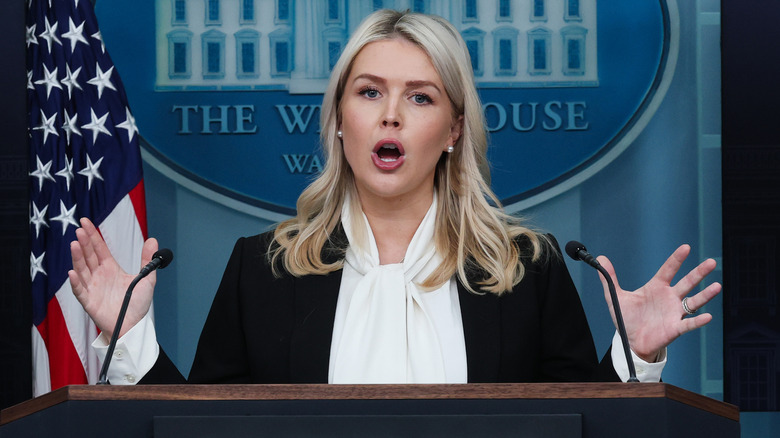 Karoline Leavitt talking with her hands up