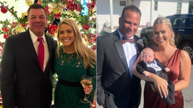 Split image of Karoline Leavitt with her dad and with her husband